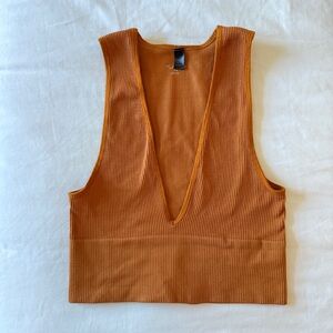 Urban Outfitters Orange Plunge Deep V Crop Tank Top Size Medium